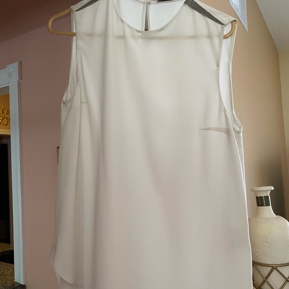 Brunello Cucinelli silk top, rhinestone accent, XL